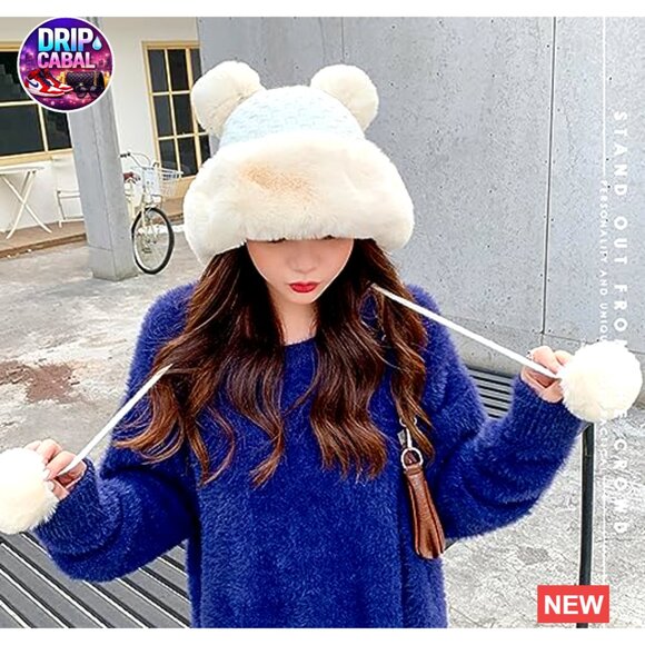 Winter Pompom Beanie Fluffy Knit Faux Fur Crochet Skull Cap main image 7
